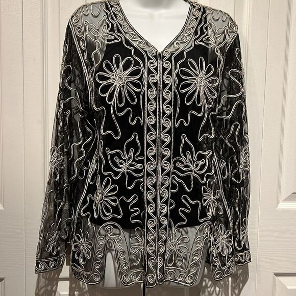Valenti Black Sheer Embroidered Long Sleeve Cardigan Top Jacket Size S - Picture 15 of 17